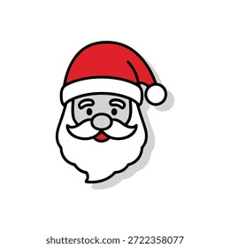 Una ilustración simple de la cara de Santa Claus con sombrero rojo y barba blanca, perfecto para diseños de vacaciones.
