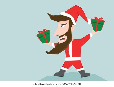 Simple illustration of Santa Claus holding a gift box