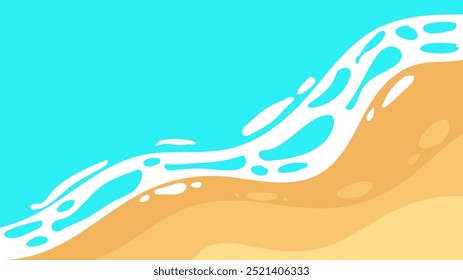 Einfache Illustration des Meeres und des Strandes Draufsicht. Hintergrundgrafik für Sommerurlaub. Abstrakte Ozeanhintergrundwellen. Wellenförmiger Strand geschichtete Illustration.