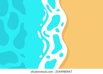 Ilustración simple de vista superior del mar y la playa. Ilustración de fondo de vacaciones de verano. Olas de fondo Abstractas del océano. Playa ondulada ilustración en capas.