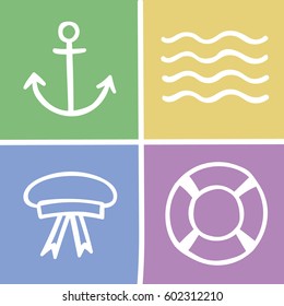 simple illustration sea set anchor wave cap lifebuoy color 