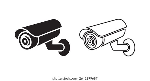 A simple illustration of a security camera, shown in both filled and outline styles. The image is isolated on a white background, perfect for security-related designs or presentations.