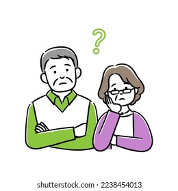 Simple illustration of a senior couple thinking
