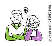 Simple illustration of a senior couple in trouble