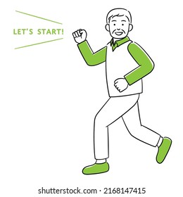 Simple illustration of a senior man running with a smile