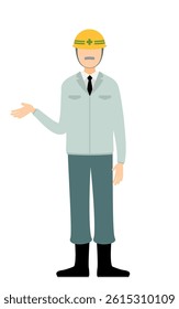 Simple illustration of a senior man supervisor wearing a helmet talk