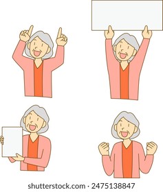 A simple illustration of a senior woman promoting himself with a smile