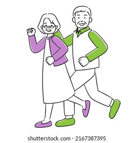 Simple illustration of a senior woman running with a smile