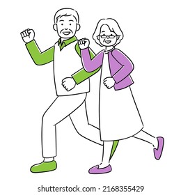 Simple illustration of a senior woman running with a smile