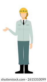 Simple illustration of a senior woman supervisor wearing a helmet talk
