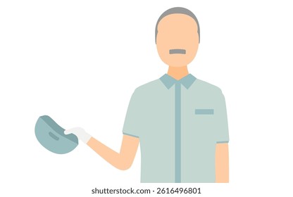 Simple illustration of a senior worker man wearing a cap taking off his hat to greet, Vector Illustration