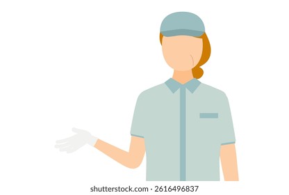 Simple illustration of a senior worker woman wearing a cap speak with gestures, Vector Illustration