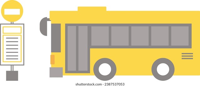 Simple illustration set of buses and bus stops