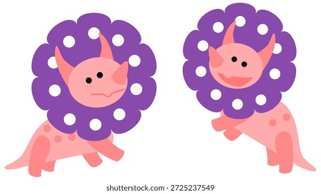 A simple illustration set of a cute triceratops dinosaur character with different facial expressions.