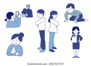 Simple illustration set of divorce, disputes, infidelity, and cheating between men and women