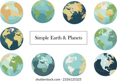 Conjunto de ilustraciones simples de la tierra y los planetas