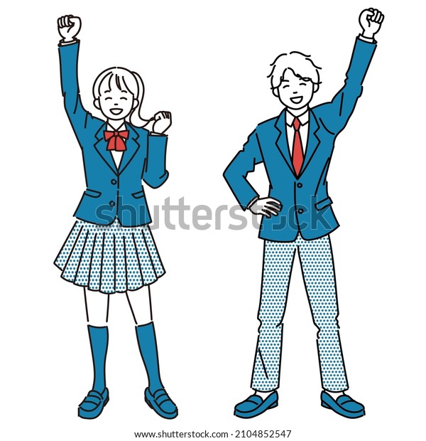 It is a simple illustration set of female students\
and male students who are happy to push their fists up.Vector data\
that is easy to edit.