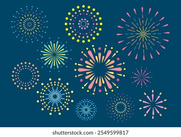 Conjunto de ilustrações simples de fogos de artifício