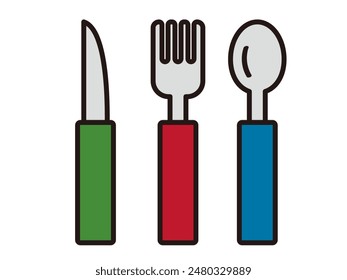 Juego de ilustración simple de tenedor, cuchara y cuchillo