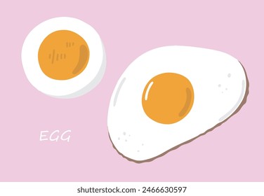 Conjunto de ilustración simple de huevos fritos y huevos hervidos cortados