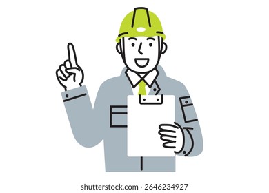 A simple illustration set of a male worker wearing work clothes and a helmet