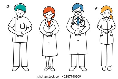 Simple illustration set of medical workers who apologize