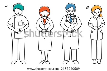 Simple illustration set of medical workers who apologize
