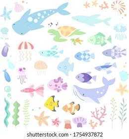 Simple illustration set of sea animals