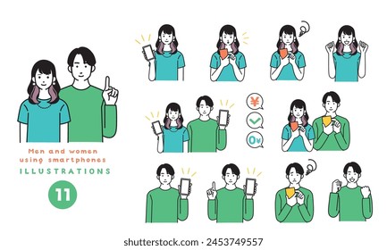 Simple illustration set of smartphone and young people