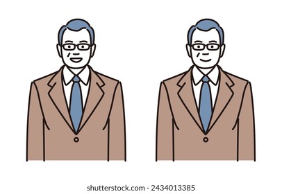 Simple illustration set of smiling middle-aged businessman