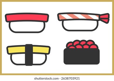 Simple illustration set of sushi seen from the side