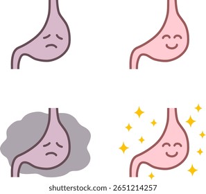 Simple Illustration Set of Tired and Healthy Stomach