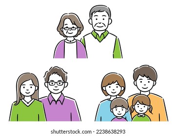 Conjunto de ilustraciones simples de diversas formas de familia