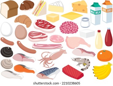 Conjunto simple de ilustraciones de diversos ingredientes