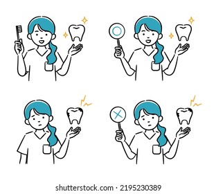 Simple Illustration Set Of A Young Female Dentist