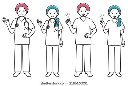 Simple illustration set of young male and female medical workers