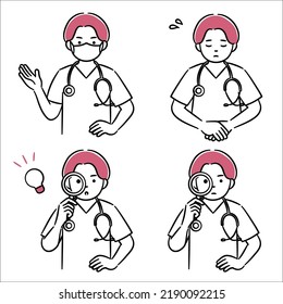 Simple illustration set of a young male doctor