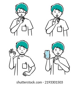 Simple illustration set of a young male medical worker