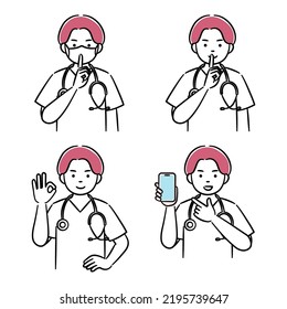 Simple illustration set of a young male doctor