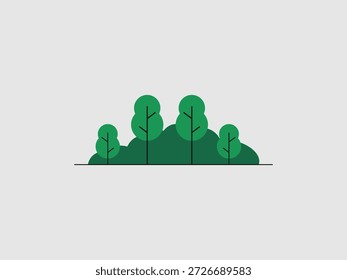 Uma ilustração simples de várias árvores e arbustos verdes