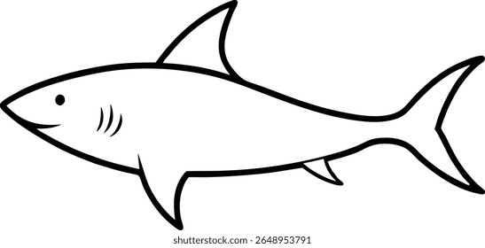 Simple illustration of a shark cartoon design drawn in a black and white style
