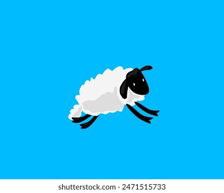 Simple illustration of a sheep jumping on a sky blue background, 
For your illustration concept