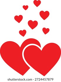 A simple illustration showcases two interconnected red hearts with smaller hearts floating upwards representing love and affection