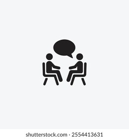 Simple illustration showing two people seated and engaged in conversation. Features a speech bubble, emphasizing communication and interaction. Perfect for concepts like dialogue, discussion, or meeti