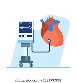 A simple illustration shows a heart connected to an EKG machine, ideal for medical websites, presentations, or educational materials.