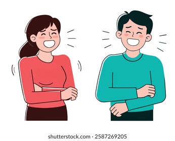 A simple illustration shows a man and a woman laughing heartily together expressing pure joy.