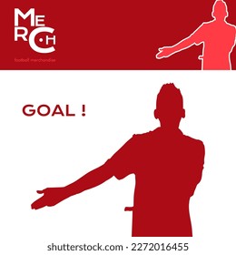 a simple illustration or silhouette celebration by footballer after scoring a winning goal for team in champion football match game. both hands to the right and looked up, offering allow something