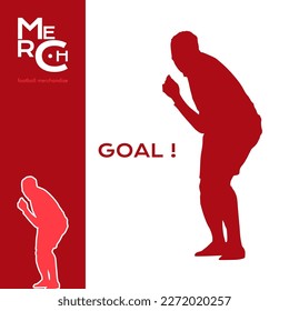 a simple illustration or silhouette celebration by footballer after scoring a winning goal for team in champion football match game. bent over, both clench arms bent  dancing merrily (cheerfully)