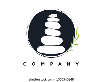 Simple illustration silhouette logo design rock balance in circle.
