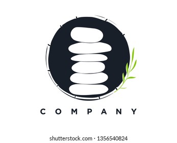 Simple illustration silhouette logo design stone balance in circle.
